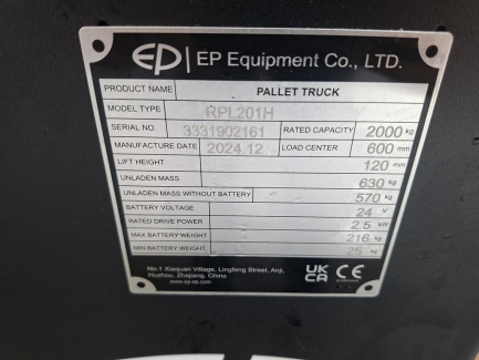Zdjęcie przedmiotu: W&oacute;zek paletowy elektryczny EP RPL201H