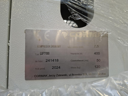 Zdjęcie przedmiotu: Kompresor śrubowy CORMAK LUFT 1000 + osuszacz + zbiornik