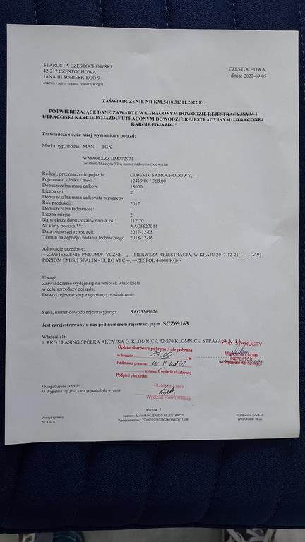 Zdjęcie przedmiotu: MAN TGX 18.500 E6 18.0t BLS(XXL)