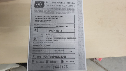 Zdjęcie przedmiotu: Audi A7 45 TFSI mHEV Quattro S tronic Declaration of loss of registration certificate