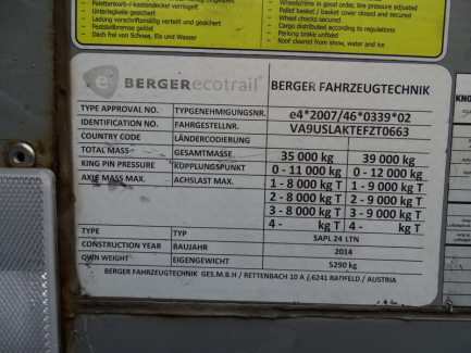 Zdjęcie przedmiotu: Curtain semi-trailer BERGER SAPL 24 - Established fiscal pledge on the Object