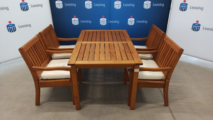 Zdjęcie przedmiotu: Meble ogrodowe WIGO - St&oacute;ł Kansas 150 K70202 (150x90x73wys) drewno Robinii + Fotel Kansas K10102 (59x62x90) - 4szt. + Poduszka na fotel Kansas, kol 01 Blanco - 4szt.