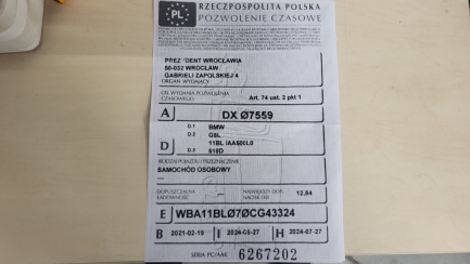 Zdjęcie przedmiotu: BMW 518d mHEV oświadczenie o utracie DR