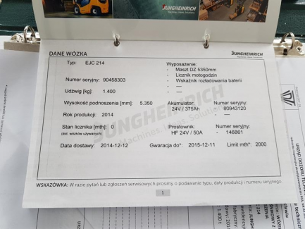 Zdjęcie przedmiotu: W&oacute;zek widłowy Jungheirich EJC214 115 535 DZ 