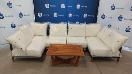 Zdjęcie przedmiotu: Meble ogrodowe WIGO - Kanapa Havana H1000 (70x84x64) - 2szt. + Sofa Havana lewa H1002 (84x144x64) + Sofa Havana prawa H1003 (84x144x64) + St&oacute;ł Havana (70x100x43wys.) drewno Robinii