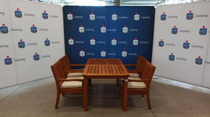 Zdjęcie przedmiotu: Meble ogrodowe WIGO - St&oacute;ł Kansas 150 K70202 (150x90x73wys) drewno Robinii + Fotel Kansas K10102 (59x62x90) - 4szt. + Poduszka na fotel Kansas, kol 01 Blanco - 4szt.