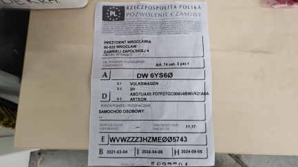 Zdjęcie przedmiotu: Volkswagen ARTEON 2.0 TDI R-Line DSG Oświadczenie o utracie DR