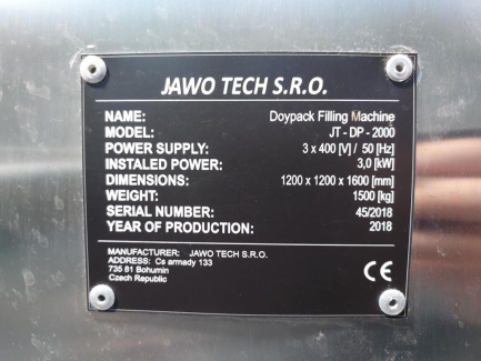 Zdjęcie przedmiotu: Doypack filling machine JAWO TECH S.R.O JT-DP-2000