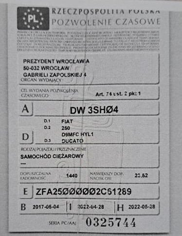 Zdjęcie przedmiotu: Fiat Ducato 35 2.3 M-jet E6 3.5t L4H2 Oświadczenie o utracie DR