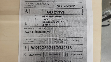 Zdjęcie przedmiotu: Mercedes-benz C200D Kombi 9G-TRONIC Oświadczenie o utracie DR