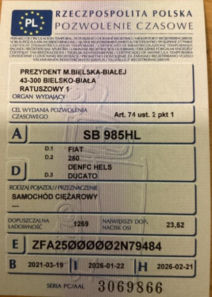 Zdjęcie przedmiotu: Fiat Ducato MAXI 2.3 M-jet E6d 3.5t L4H2 Oświadczenie o utracie DR
