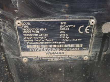 Zdjęcie przedmiotu: YANMAR SV26 mini excavator