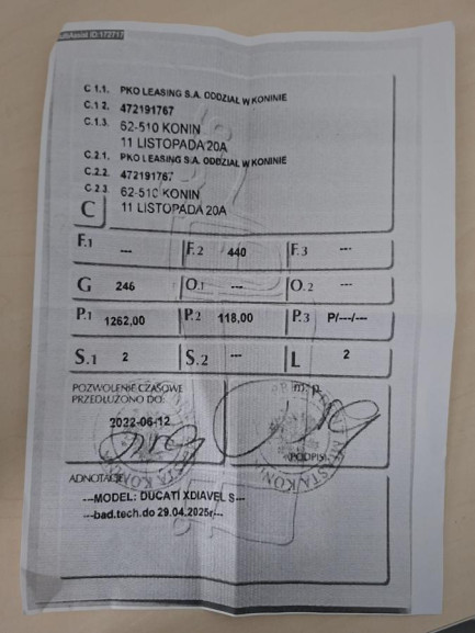 Zdjęcie przedmiotu: Ducati Naked Bike XDiavel S Oświadczenie o utracie DR