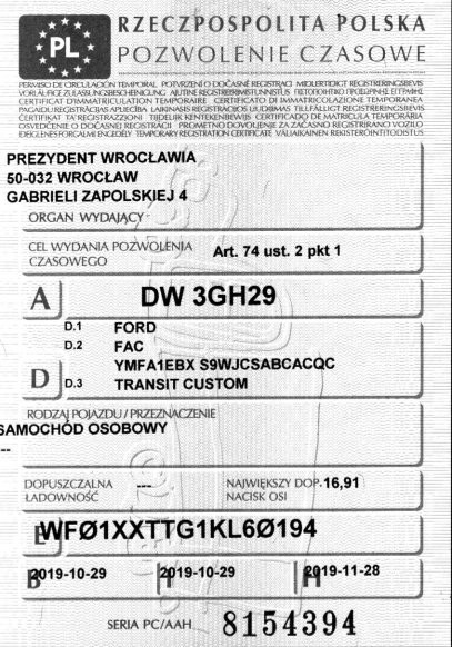 Zdjęcie przedmiotu: Ford Transit Custom 320 2.0 TDCi E6.2 3.2t L2 Trend Oświadczenie o utracie DR