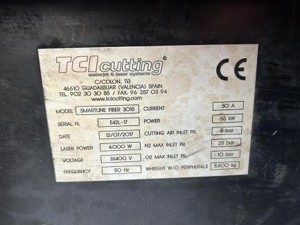Zdjęcie przedmiotu: Wycinarka laserowa TCI Cutting Smartline Fiber 3015