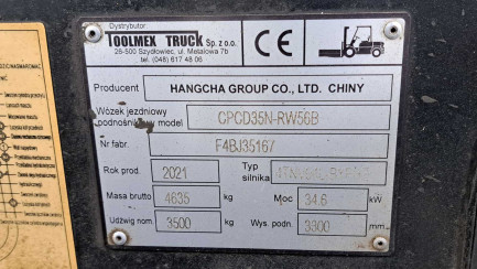 Zdjęcie przedmiotu: Hangcha CPCD35N-RW56B Forklift
