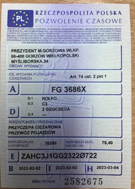 Zdjęcie przedmiotu: ROLFO HERCULES C3 GEGCBEDA 24.0t Заява про втрату реєстраційного свідоцтва