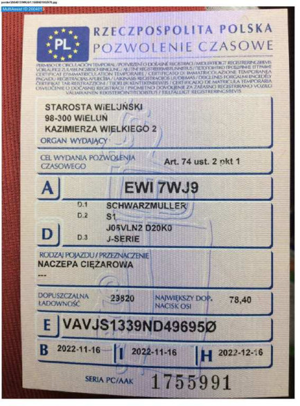 Zdjęcie przedmiotu: SCHWARZMULLER J-serie J06VLN2 36.0t Declaration of loss of registration certificate