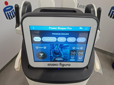 Zdjęcie przedmiotu: Urządzenie kosmetyczne STUDIO FIGURA Power Shaper Pro wykorzystywane do stymulacji mięśni do intensywnej pracy, prowadząc do ich wzmocnienia i redukcji tkanki tłuszczowej.
