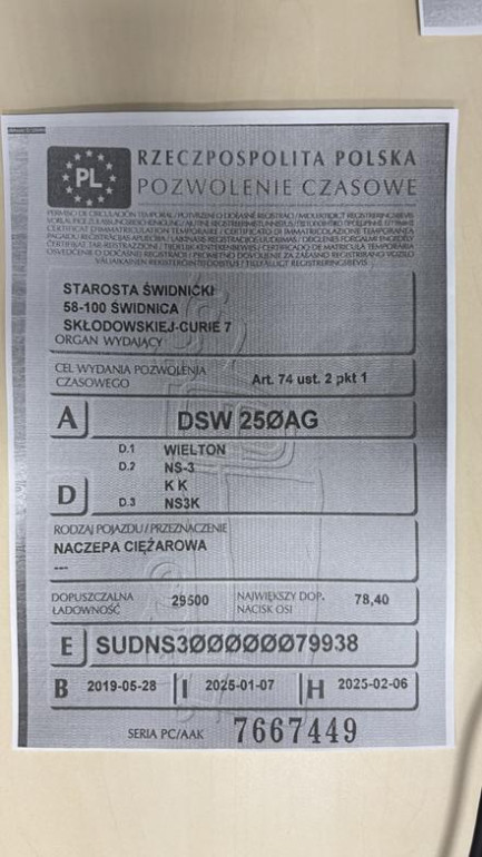 Zdjęcie przedmiotu: WIELTON NS 3 36.0t Високобортовий Oświadczenie o utracie DR