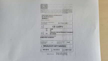 Zdjęcie przedmiotu: Audi R8 V10 RWD Performance Oświadczenie o utracie DR