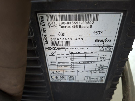 Zdjęcie przedmiotu: Інверторний зварювальний апарат EWM Taurus 405 Basic S