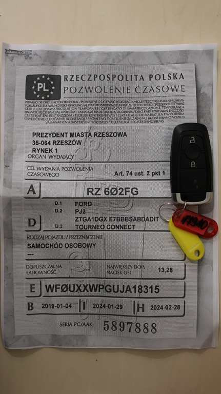 Zdjęcie przedmiotu: Ford Gr.Tourneo Connect 1.5 TDCi Titanium E6.2 2.3t Заява про втрату реєстраційного свідоцтва