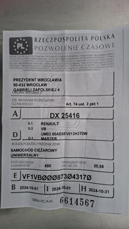 Zdjęcie przedmiotu: Renault Master FWD 2.3 dCi E6 3.5t L3 Extra S&S+E Oświadczenie o utracie DR