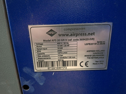 Zdjęcie przedmiotu: Kompresor śrubowy AIR PRESS APS 20 IVR X