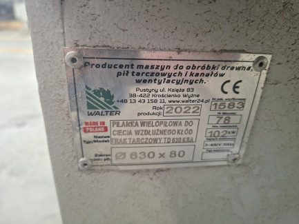 Zdjęcie przedmiotu: WALTER TD 630 KBA 50-62 kW disc saw