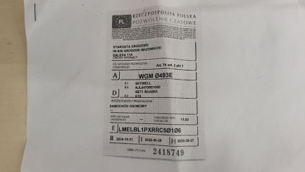 Zdjęcie przedmiotu: SKYWELL ET5 72kWh Luxury Oświadczenie o utracie DR