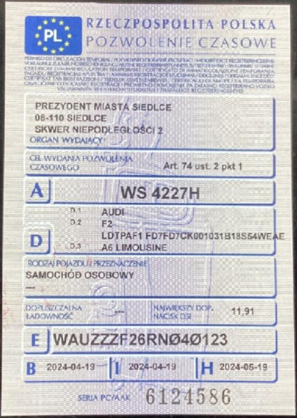 Zdjęcie przedmiotu: Audi A6 40 TDi E6d S tronic Заява про втрату реєстраційного свідоцтва Свідоцтво про реєстрацію вилучено в електронному вигляді