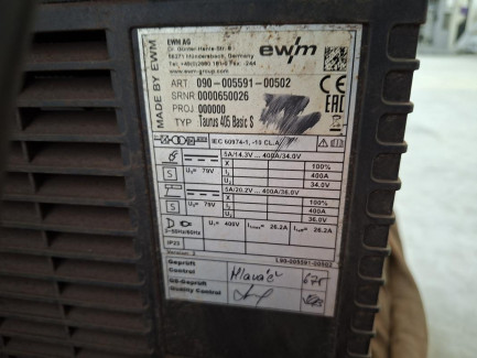 Zdjęcie przedmiotu: Інверторний зварювальний апарат EWM Taurus 405 Basic S
