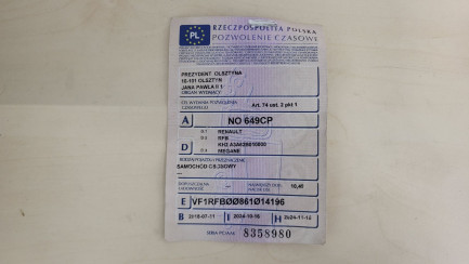 Zdjęcie przedmiotu: Renault Clio IV Grandtour dCi E6 Limited Oświadczenie o utracie DR