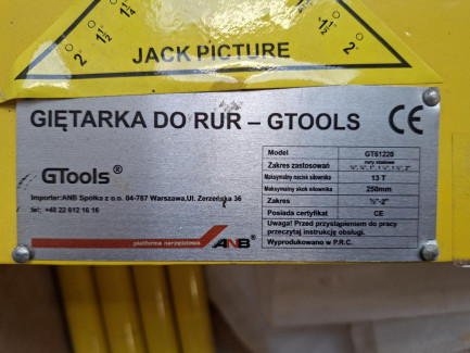 Zdjęcie przedmiotu: Ручний гідравлічний згинальний верстат GTools GT61220