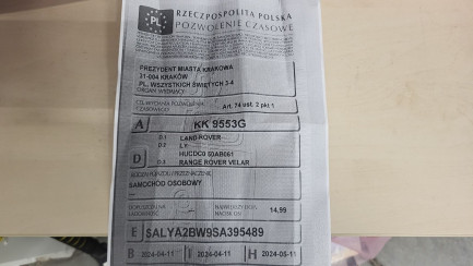 Zdjęcie przedmiotu: RANGE ROVER VELAR 3.0 D300 mHEV Dynamic HSE Oświadczenie o utracie DR