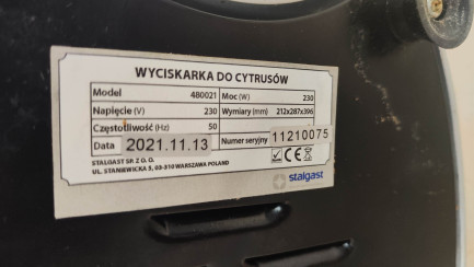 Zdjęcie przedmiotu: Stalgast 480021 citrus juicer