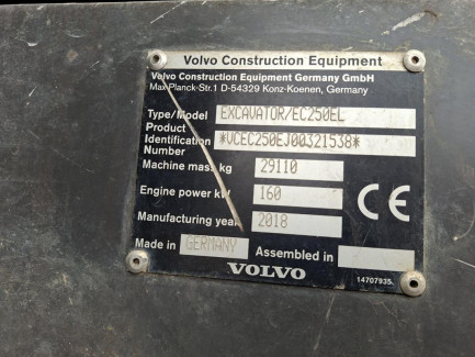 Zdjęcie przedmiotu: KOPARKA GĄSIENICOWA VOLVO EC250EL