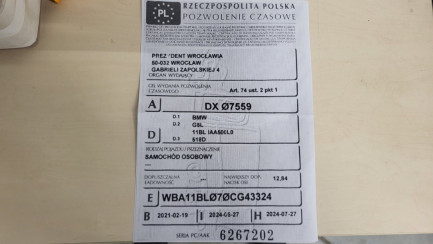 Zdjęcie przedmiotu: BMW 518d mHEV oświadczenie o utracie DR