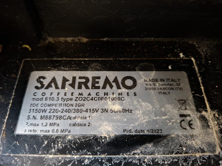 Zdjęcie przedmiotu: SANREMO ZOE COMPETITION 2GR 2-group coffee machine