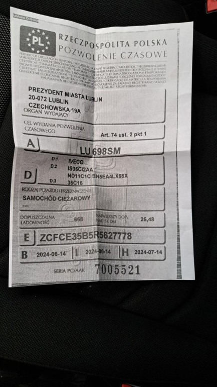 Zdjęcie przedmiotu: Iveco DAILY E6 3.5t Oświadczenie o utracie DR